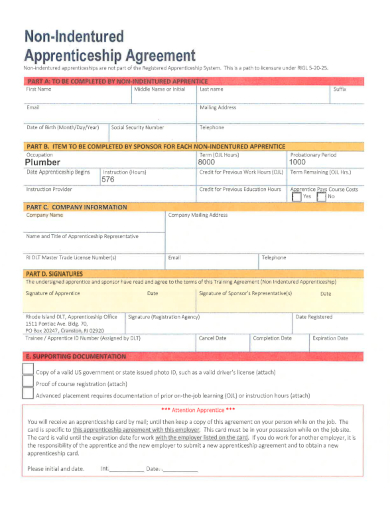sample non indentured apprenticeship agreement template