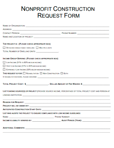 sample nonprofit construction request form template
