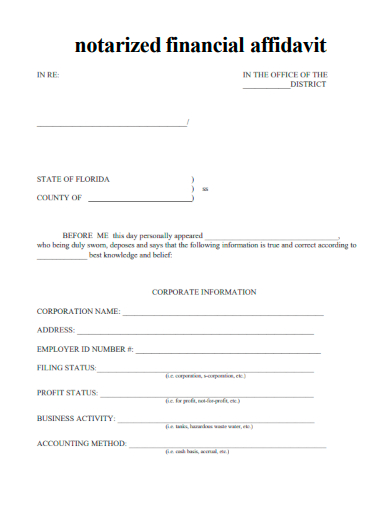 sample notarized financial affidavit template