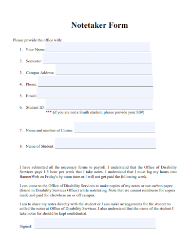 sample note taker editable form template