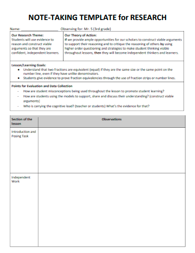 sample note taking form for research template