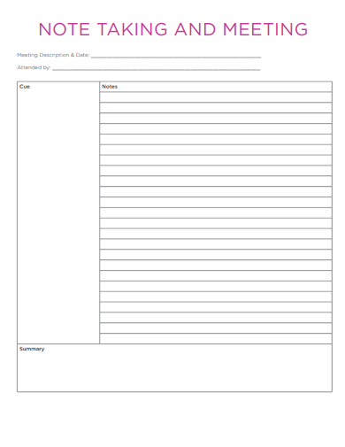 sample note taking meeting form template