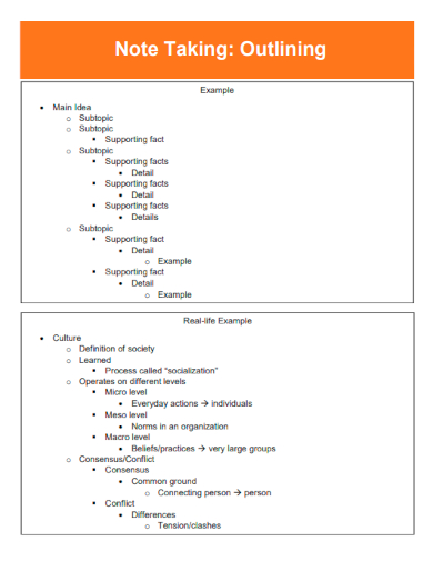 sample note taking outline form template