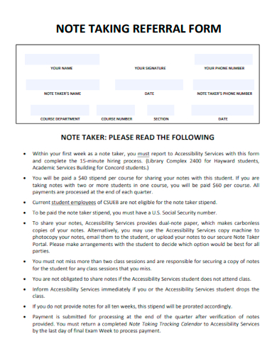 sample note taking referral form template