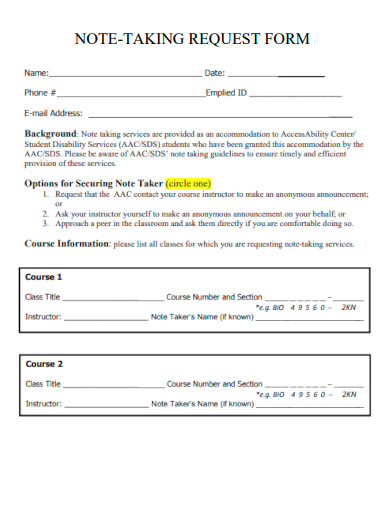 sample note taking request form template