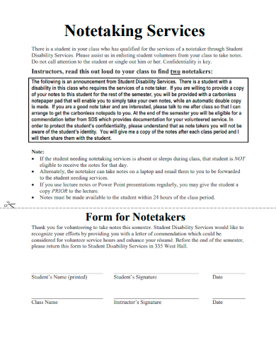 sample note taking services form template