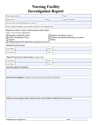 sample nursing facility investigation report template