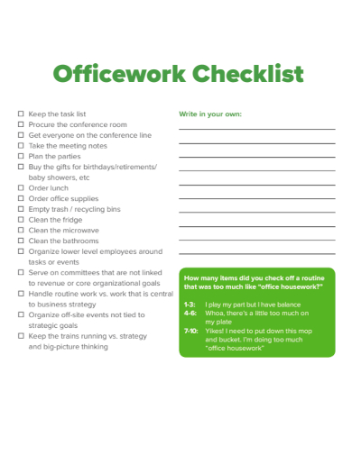 sample office work checklist template