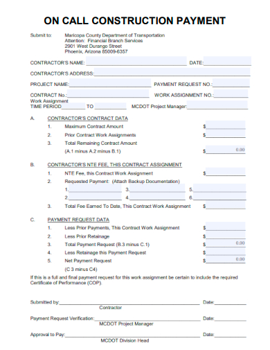 sample on call construction payment template