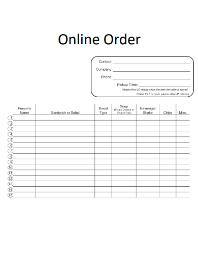 sample online order template