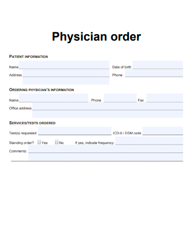 sample order physician template