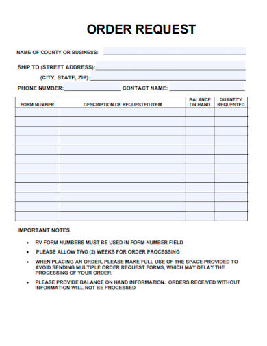 sample order request template