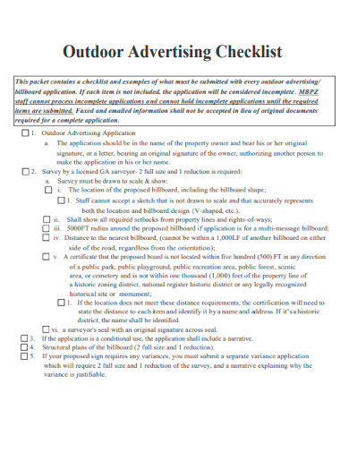 sample outdoor advertising checklist template