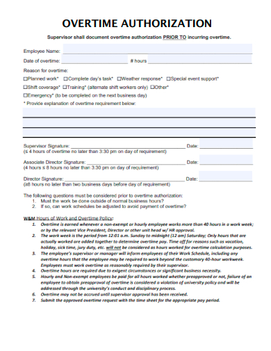 sample overtime authorization template