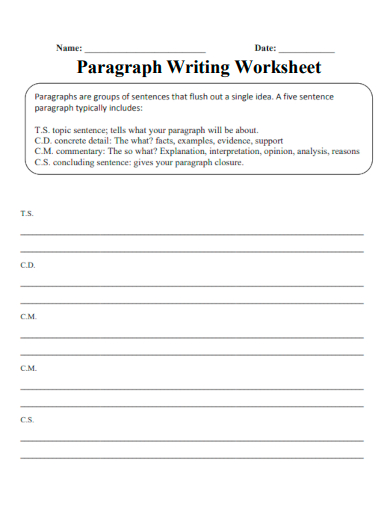 sample paragraph writing worksheet template