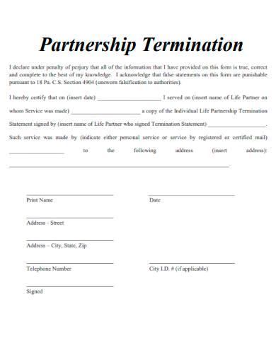 sample partnership termination template