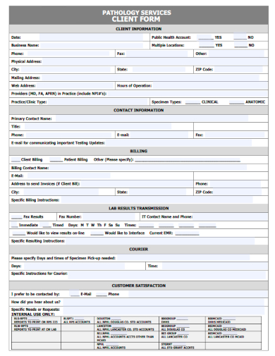 sample pathology services client form template