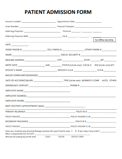 sample patient admission form template