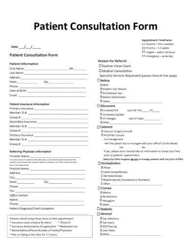 sample patient consultation form template