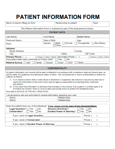 sample patient information form template
