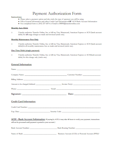 sample payment authorization form