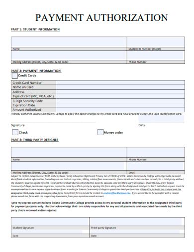 sample payment authorization template