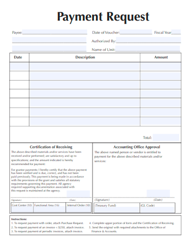 sample payment request template