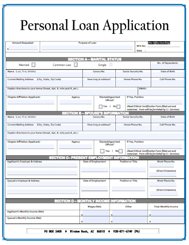 sample personal loan application template