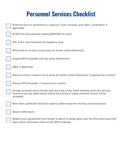 sample personnel services checklist template