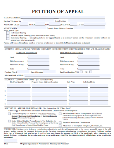 sample petition of appeal form template