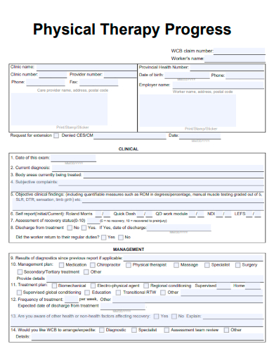 sample physical therapy progress form template