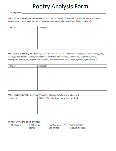 sample poetry analysis form template