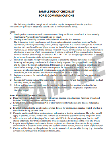 sample policy checklist template