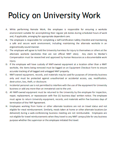 sample policy on university work template