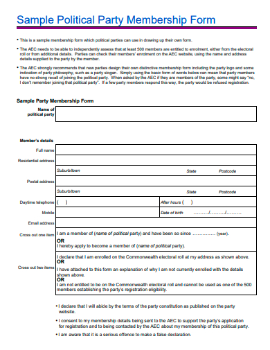 sample political party membership form template