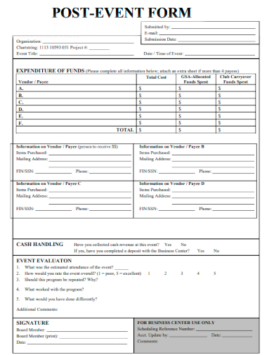 sample post event form template