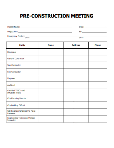 sample pre construction meeting template