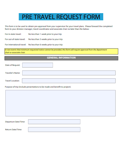 sample pre travel request form template