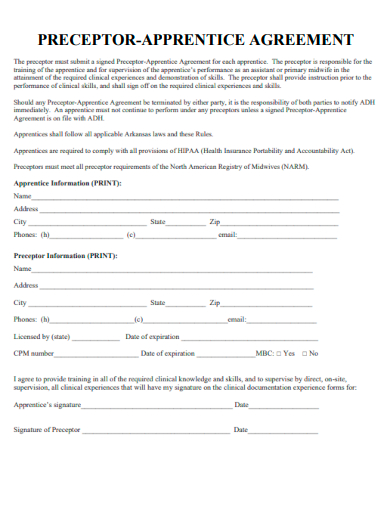 sample preceptor apprentice agreement template