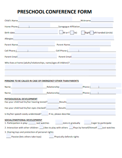 sample preschool conference form template