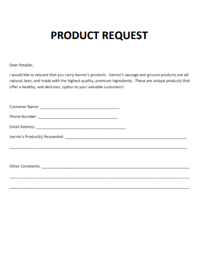 sample product request template