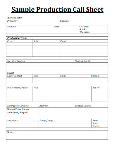 sample production call sheet template