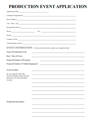 sample production event application template