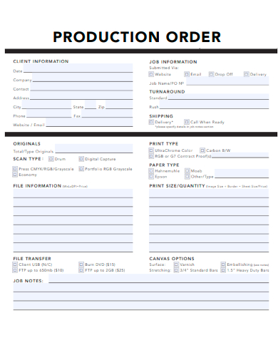 sample production order template