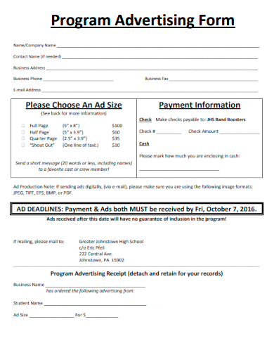 sample program advertising form template