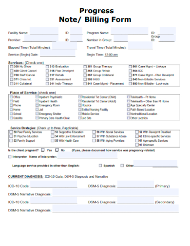 sample progress note billing form template