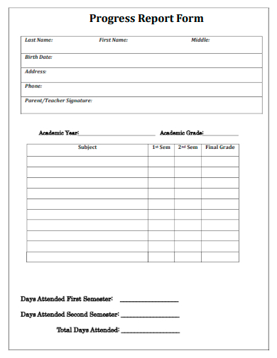 sample progress report form template