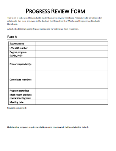 sample progress review form template