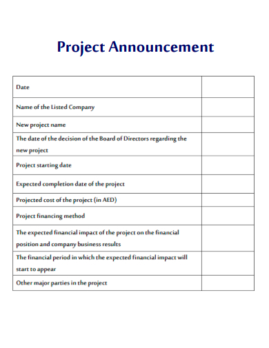 sample project announcement template