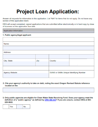 sample project loan application template